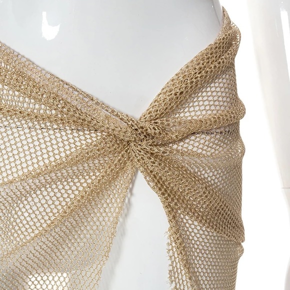 Abele Shimmer Gold Stretch Summer Maxi Skirt, Beach Swim Coverup Mesh Net Skirt - Picture 7 of 9